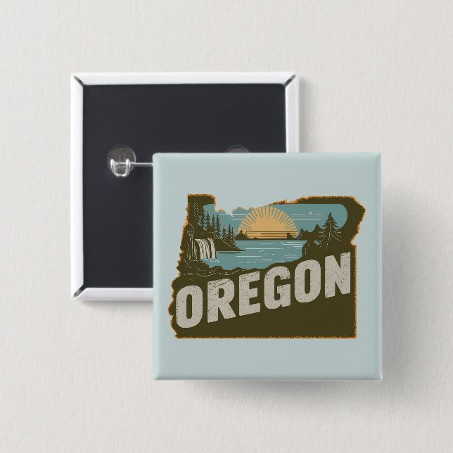 Bóton Quadrado 5.08cm Botão Retro Oregon Silhouette Pinback (Frente & Verso)