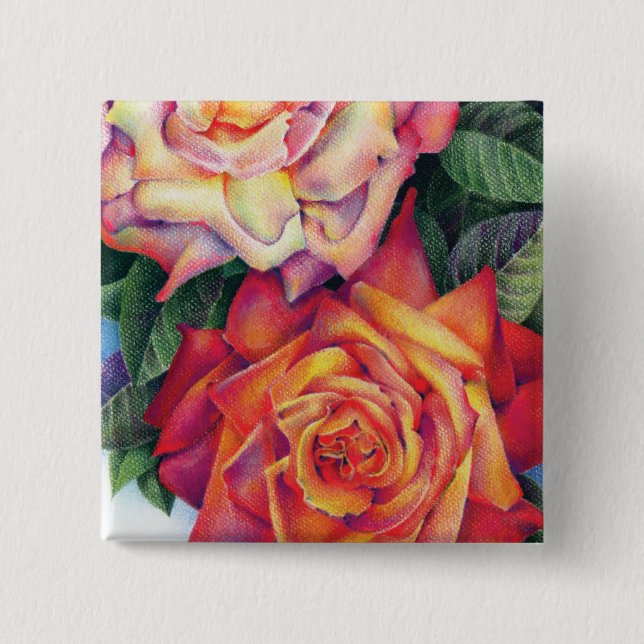Bóton Quadrado 5.08cm Botão "Rosas" (Frente)