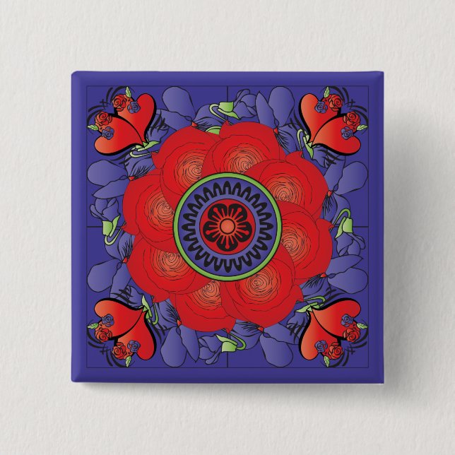 Bóton Quadrado 5.08cm Botão Rosas Mah Jongg (Frente)