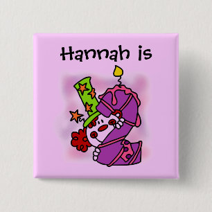 Bóton Quadrado 5.08cm Botão segundo aniversário do Palhaço da Vela Roxa