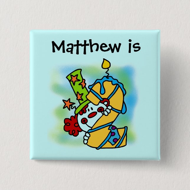 Bóton Quadrado 5.08cm Botão segundo aniversário Palheta Amarelo/Azul (Frente)