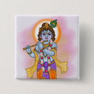 Bóton Quadrado 5.08cm Botão Senhor Krishna