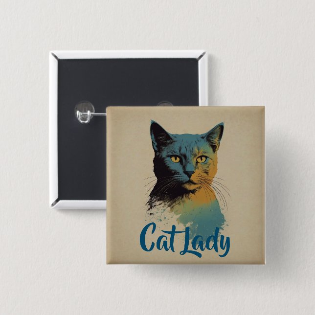 Bóton Quadrado 5.08cm Botão Senhora de Gato (Frente & Verso)