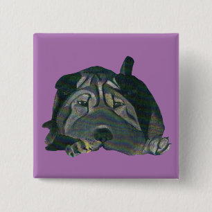 Bóton Quadrado 5.08cm Botão Shar Pei Chinês Super Adorável