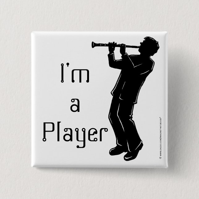 Bóton Quadrado 5.08cm Botão Silhouette do Clarinet Player (Frente)
