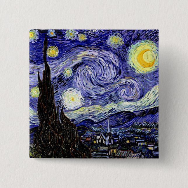 Bóton Quadrado 5.08cm Botão Starry Night (Frente)