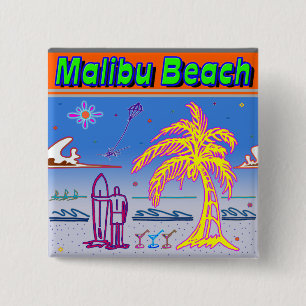 Bóton Quadrado 5.08cm Botão Surfer "Malibu Beach"