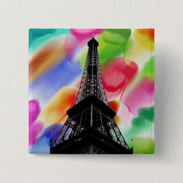Bóton Quadrado 5.08cm Botão Torre Eiffel (Frente)