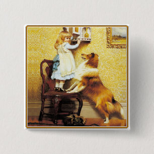 Bóton Quadrado 5.08cm Botão: Um Pleader especial: Menina com Sheltie