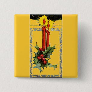 Bóton Quadrado 5.08cm Botão Velas de Natal