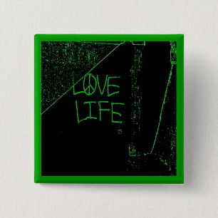 Bóton Quadrado 5.08cm Botão Verde Neon do grafite "Love Life"