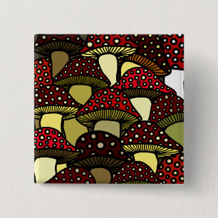 Bóton Quadrado 5.08cm Botão vermelho dos cogumelos