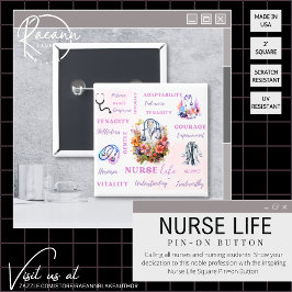 Bóton Quadrado 5.08cm Botão Vida Útil da Enfermeira