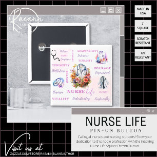 Bóton Quadrado 5.08cm Botão Vida Útil da Enfermeira