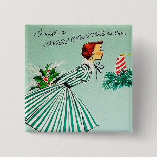 Bóton Quadrado 5.08cm Botão Vintage retro Christmas