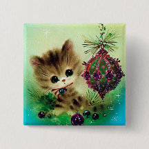 Botão Vintage retro Natal cat Holiday