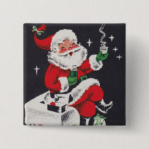 Bóton Quadrado 5.08cm Botão Vintage retro Natal Holiday Papais noeis