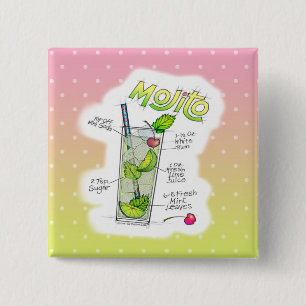 BÓTON QUADRADO 5.08CM BOTÕES - ARTE DO COCKTAIL DA RECEITA DE MOJITO