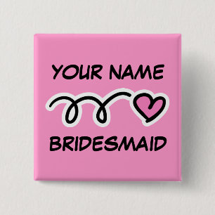 Bóton Quadrado 5.08cm Botões de Bridesmaid Personalizados com Coração