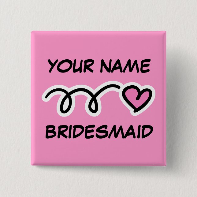 Bóton Quadrado 5.08cm Botões de Bridesmaid Personalizados com Coração Bo (Frente)