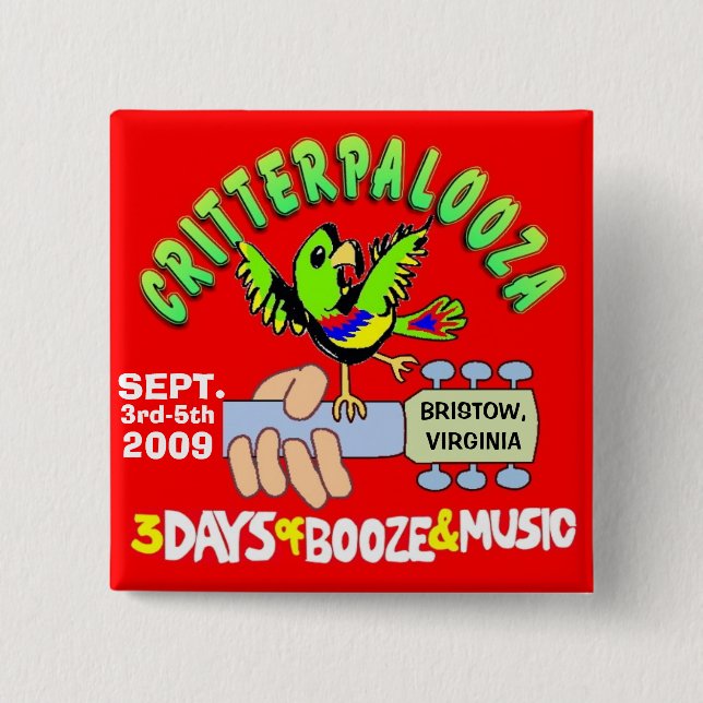 Bóton Quadrado 5.08cm Botões de CRITTERPALOOZA (Frente)