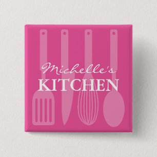 Bóton Quadrado 5.08cm Botões do crachá dos utensílios de cozinha rosa