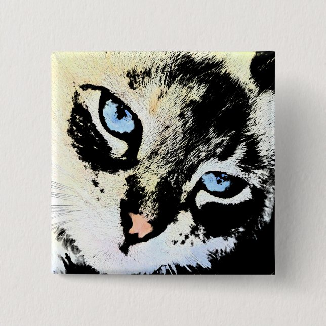 Bóton Quadrado 5.08cm Botões do gato da tinta (Frente)