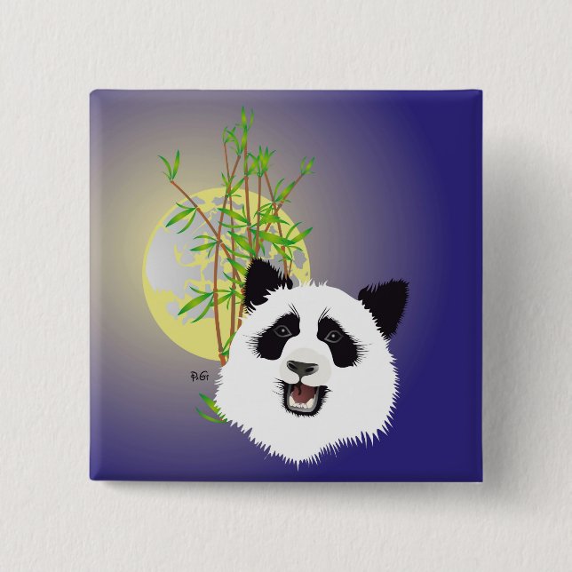 Bóton Quadrado 5.08cm Botões Panda (Ailuropoda melanoleuca) (Frente)