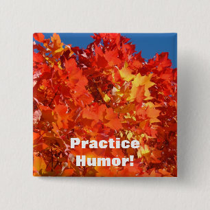 Bóton Quadrado 5.08cm Botões Prática Humor! Folhas de Outono Laranja