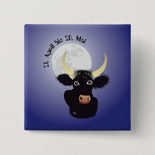Bóton Quadrado 5.08cm Botões Stier Tierkreiszeichen (Frente)