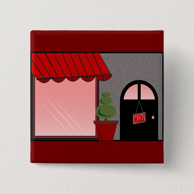 Bóton Quadrado 5.08cm Boutique Storefront Red Black Topiary Open (Frente)