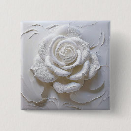 Bóton Quadrado 5.08cm Branco sobre Branco - Rosa Esculpida