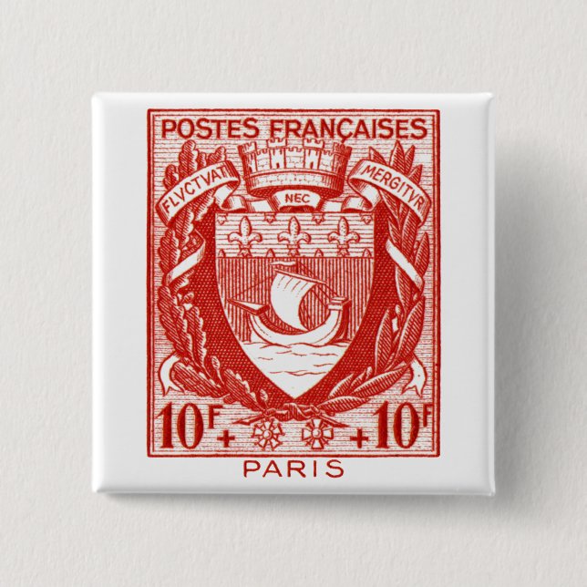 Bóton Quadrado 5.08cm Brasão Paris, France (Frente)