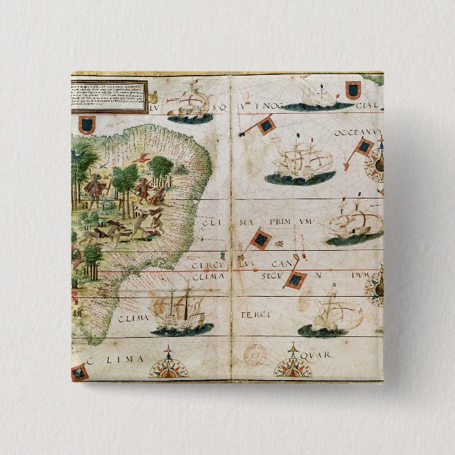 Bóton Quadrado 5.08cm Brasil de "do atlas Miller" por Pedro Reinel (Frente)