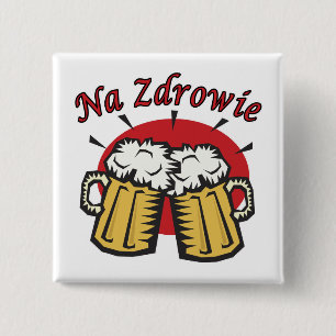 Bóton Quadrado 5.08cm Brinde do Na Zdrowie com canecas de cerveja