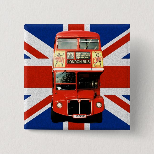 Bóton Quadrado 5.08cm British Flag e London Bus Button (Frente)