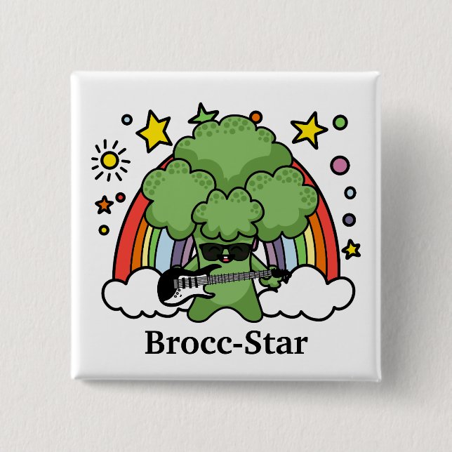 Bóton Quadrado 5.08cm Broccoli verde Brocc, Rock Star (Frente)