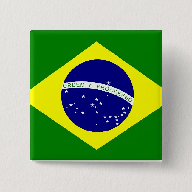 Bóton Quadrado 5.08cm Broche Bandeira do Brasil (Frente)