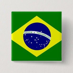 Bóton Quadrado 5.08cm Broche Bandeira do Brasil