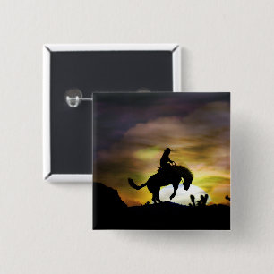 Bóton Quadrado 5.08cm Bronc Rider e Bucking Horse Country Oeste