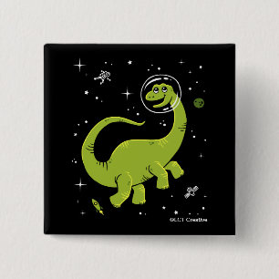Bóton Quadrado 5.08cm Brontosaurus verde Dinos no espaço