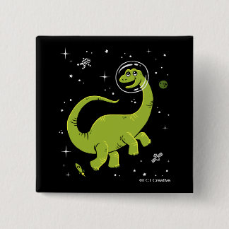 Bóton Quadrado 5.08cm Brontosaurus Verdes Dinos No Espaço