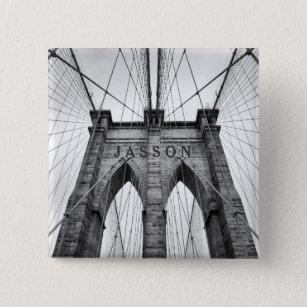 Bóton Quadrado 5.08cm Brooklyn Bridge Black & White Photo