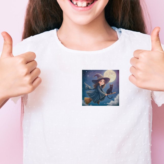 Bóton Quadrado 5.08cm Bruxa Bonita Com Botão De Gato (Criador carregado)