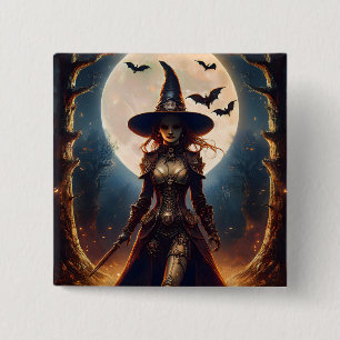 Bóton Quadrado 5.08cm Bruxa da Floresta Steampunk do Halloween