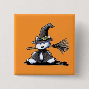 Bóton Quadrado 5.08cm Bruxa de Westie do Halloween do KiniArt