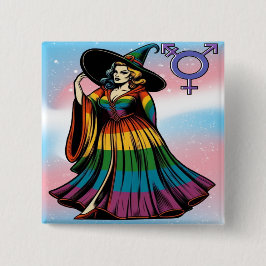 Bóton Quadrado 5.08cm Bruxa Transgênero Em Vestuário De Bandeira Arco-Ír