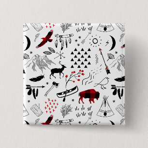 Bóton Quadrado 5.08cm Buffalo Adventures Black and Red Xadrez ID599