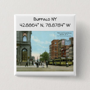 Bóton Quadrado 5.08cm Buffalo NY Map Coordena o Estilo de Vintage
