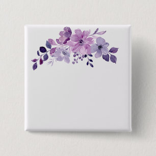 Bóton Quadrado 5.08cm Buquê de flores roxas em aquarela